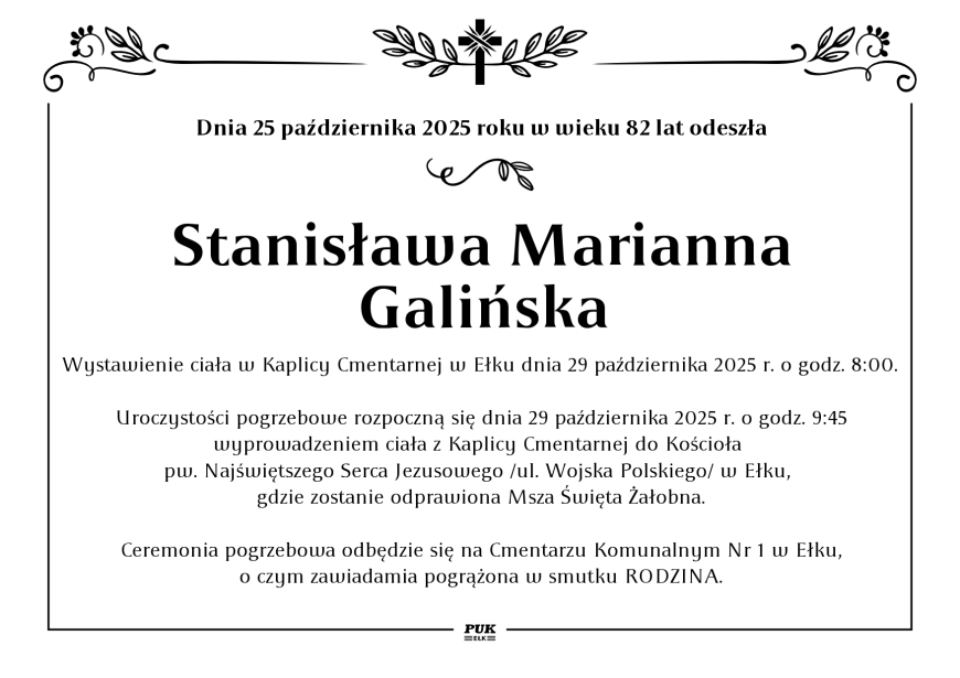 Stanisława Marianna Galińska - nekrolog